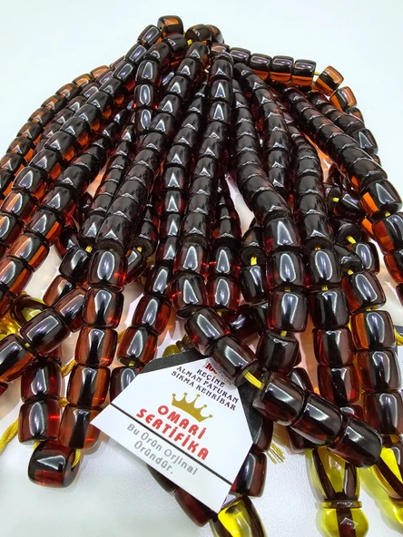 Omari İmzalı Sertifikalı Alman Faturan Sıkma Kehribar Tesbih 12 x 12,7 mm Kapsül Kesim ürün görseli 1