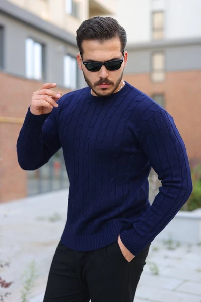 Erkek örgü Desen Bisiklet Yaka Kazak ürün görseli 1