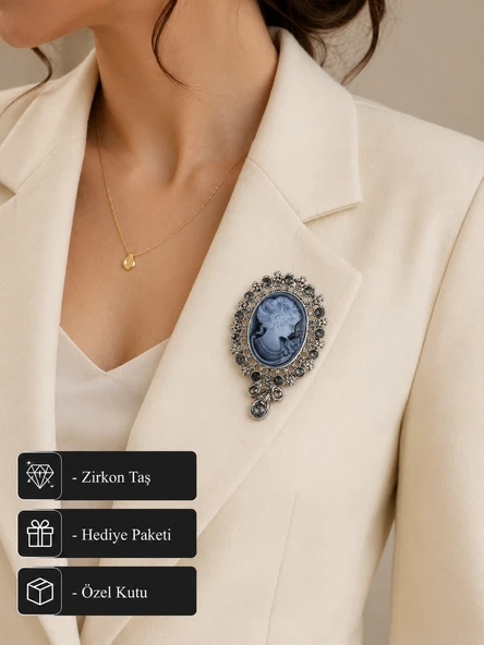 Vintage Kadın Silüetli Taşlı Broş – Zarafet ve Şıklığın Özel Hediye Seçimi ürün görseli 1