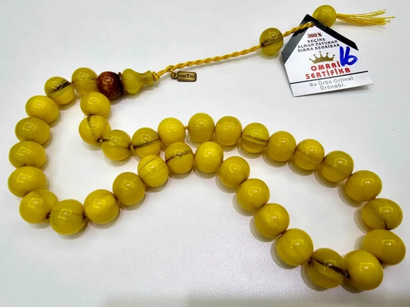 Omari İmzalı Sertifikalı Alman Faturan Sıkma Kehribar Tesbih 13 x 13,5 mm Küre Kesim ürün görseli 1