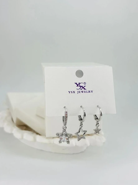 Yıldız Detaylı Üçlü Kombin Küpe ürün görseli 1