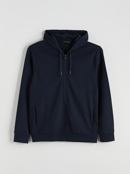 LCWAIKIKI Basic Lacivert Kapüşonlu Erkek Fermuarlı Sweatshirt - Resim 6