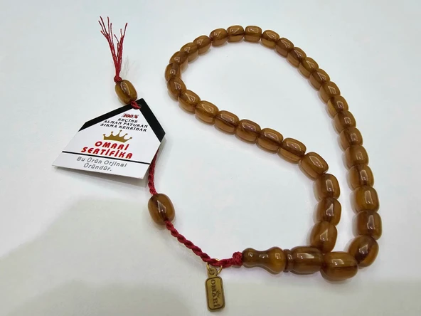 Omari İmzalı Sertifikalı Alman Faturan Sıkma Kehribar Tesbih 9 x 10,7 mm Fıçı Kesim ürün görseli 1