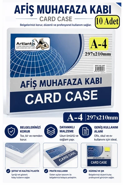 A4 Afiş Muhafaza Kabı 10 Adet 21x29.7 cm Belge Saklama Kabı Şeffaf Kaliteli Plastik Dosya Belge Saklama ürün görseli 1