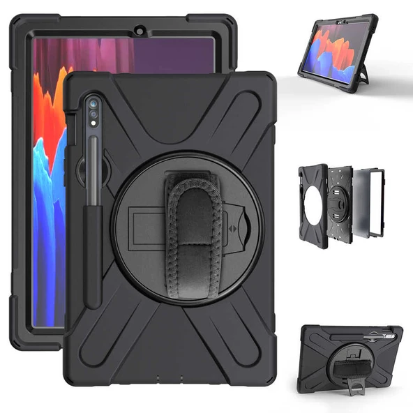 Galaxy Tab S8 Plus X800 Uyumlu Tam Koruma Defender Askılı 360° Dönebilir Standlı Zırh Tablet Kılıfı ürün görseli 1