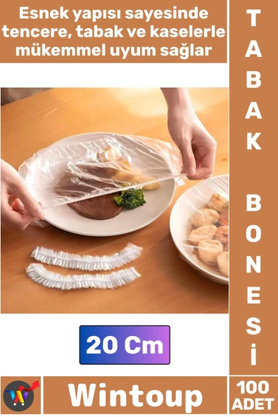 #Bone Gıda Saklama Poşeti Pratik Mutfak Hijyenik Lastikli Tencere Tabak Bonesi 100 Adet 20 Cm ürün görseli 1