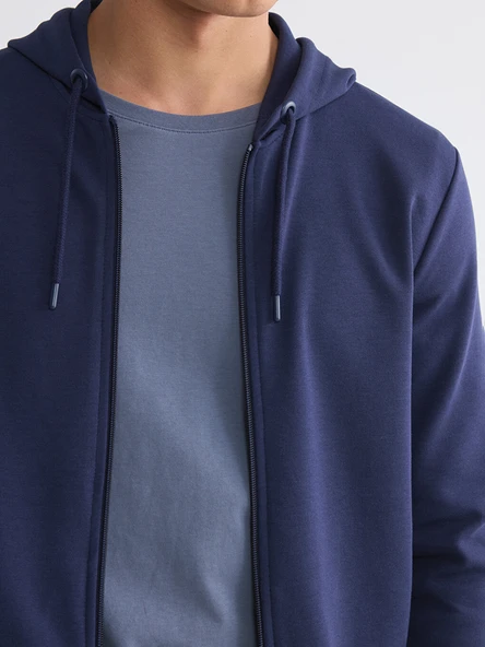 LCWAIKIKI Basic Lacivert Erkek Fermuarlı Sweatshirt - Resim 3