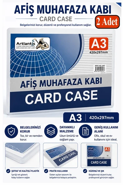 A3 Afiş Muhafaza Kabı 2 Adet 29.7x42 cm Belge Saklama Kabı Şeffaf Kaliteli Plastik Dosya Belge Saklama ürün görseli 1