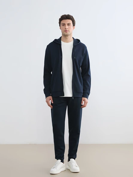 LCWAIKIKI Basic Lacivert Kapüşonlu Erkek Fermuarlı Sweatshirt - Resim 3