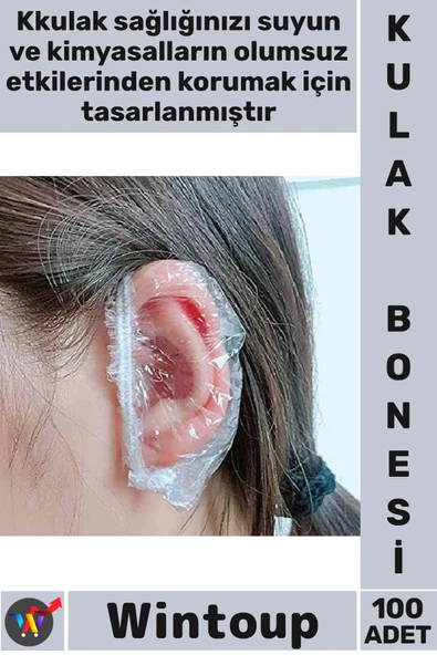 #Bone Şeffaf Esnek Lastikli Çocuk Duş Banyo Boya Koruyucu Su Geçirmez Kulak Bonesi 100 Adet ürün görseli 1