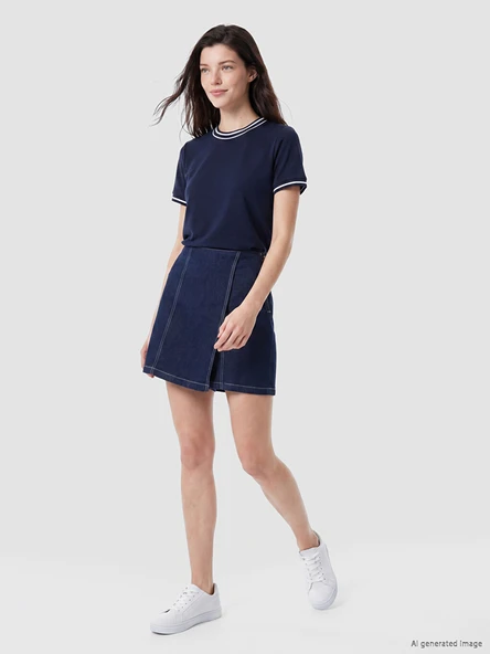 LCW Comfort İndigo Beli Fermuarlı Jean Şort Etek ürün görseli 1