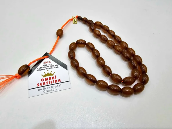 Omari İmzalı Sertifikalı Alman Faturan Sıkma Kehribar Tesbih 9x12,3 mm Fıçı Kesim ürün görseli 1