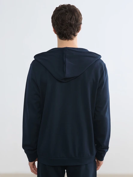 LCWAIKIKI Basic Lacivert Kapüşonlu Erkek Fermuarlı Sweatshirt - Resim 5