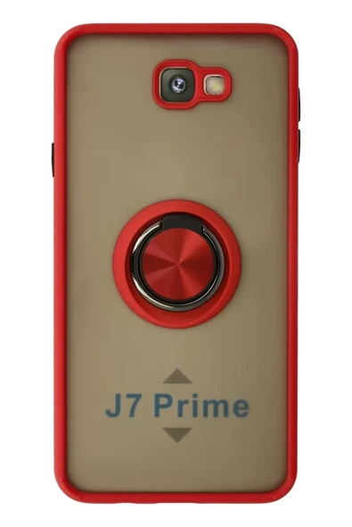 Newface Samsung Galaxy J7 Prime Kılıf Montreal Yüzüklü Silikon Kapak - Kırmızı ürün görseli 1