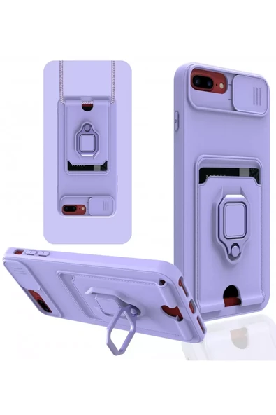 Newface Apple iPhone 7 Plus Kılıf Zuma Kartvizitli Yüzüklü Silikon - Lila ürün görseli 1
