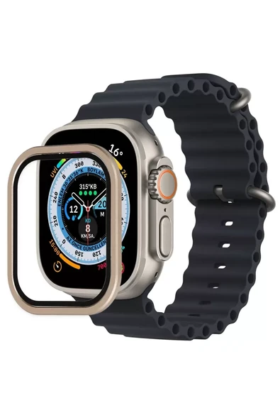 Newface Apple Watch Ultra 49mm Alüminyum Kasa Cam Ekran Koruyucu - Gold ürün görseli 1