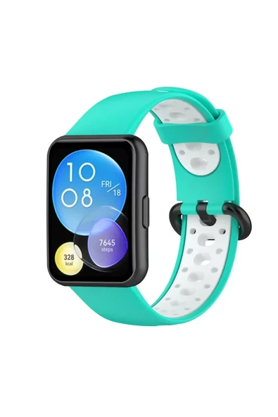 Newface Huawei Watch Fit 2 Spor Delikli Kordon - Turkuaz-Beyaz ürün görseli 1