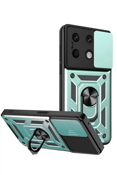 Newface Xiaomi Redmi Note 13 4G Kılıf Pars Lens Yüzüklü Silikon - Yeşil ürün görseli 1