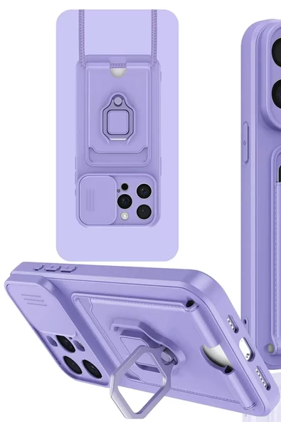 Newface Apple iPhone 15 Pro Kılıf Zuma Kartvizitli Yüzüklü Silikon - Lila ürün görseli 1
