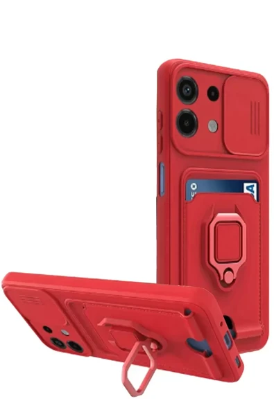 Newface Xiaomi Redmi Note 13 4G Kılıf Zuma Kartvizitli Yüzüklü Silikon - Kırmızı ürün görseli 1