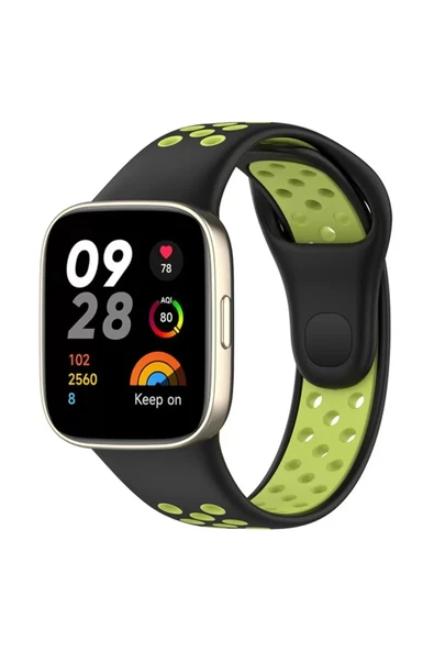 Newface Xiaomi Redmi Watch 3 Spor Delikli Kordon - Siyah-Yeşil ürün görseli 1