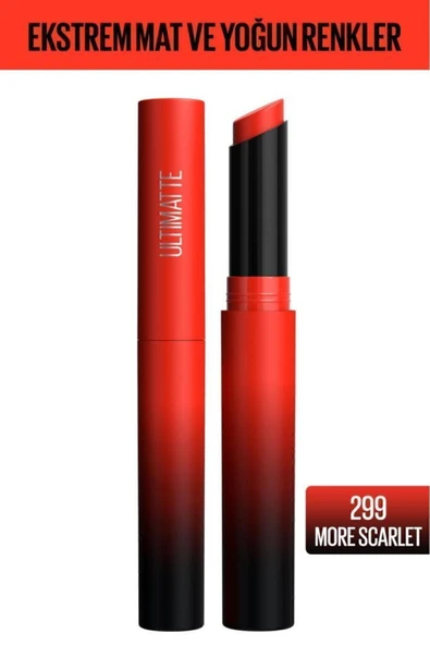 Maybelline New York Color Sensational Ultimatte Mat Ruj- 299 More Scarlet (KIRMIZI) ürün görseli 1