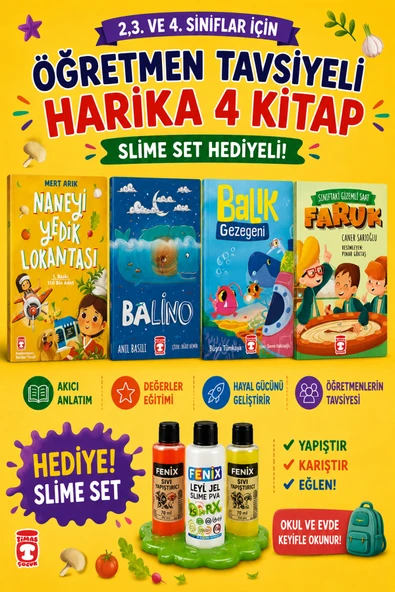 TİMAŞ 2,3. VE 4.SINIFLAR İÇİN ÖĞRETMEN TAVSİYELİ HARİKA 4 KİTAP -3 (SLİME SET HEDİYELİ) ürün görseli 1