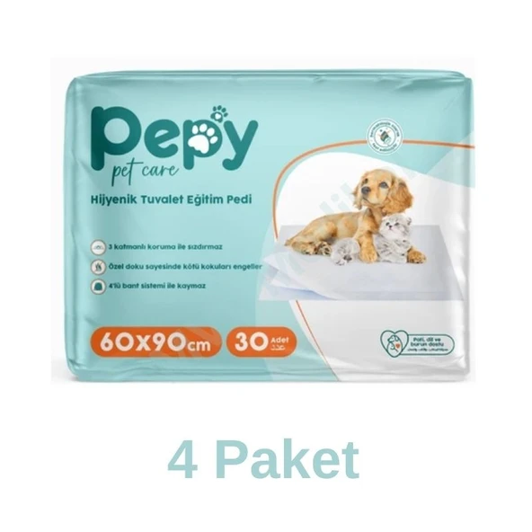 Pepy Kedi Kumu 60x90 Hijyenik Tuvalet Eğitim Pedi 30'lu 4 Paket 120 Adet ürün görseli 1