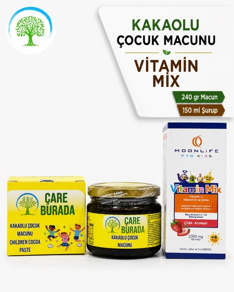 ÇareBurada Kakaolu Çocuk Macunu 240 gr & Moonlife Vitamin Mix Şurup 150 ml | Avantajlı Çocuk Seti ürün görseli 1