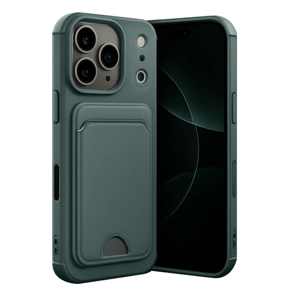 iPhone 17 Pro Max Kelvin Kartvizitli Silikon - Koyu Yeşil