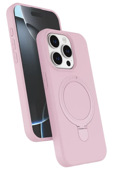 Newface Apple iPhone 15 Pro Max Regal Magsafe Standlı Kapak - Açık Pembe ürün görseli 1
