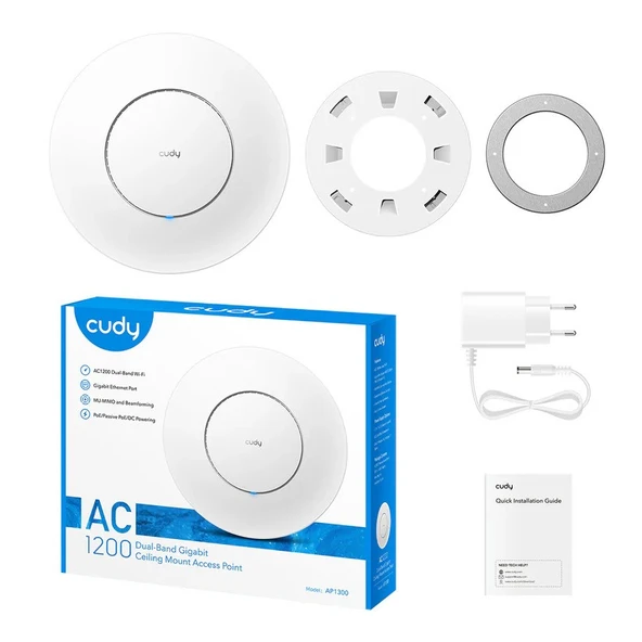 CUDY AP1300 AC1200 1PORT 1X10/100/1000 MBPS 4.64DBI 2.4 GHZ & 5 GHZ TAVAN TİPİ ACCESS POINT ürün görseli 1