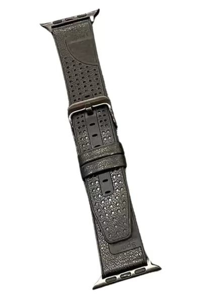 Movenchy Apple Watch 45mm Buff Deri Kordon - Siyah ürün görseli 1