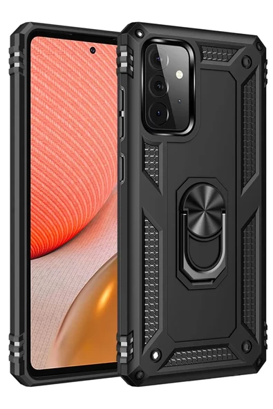 Newface Samsung Galaxy A72 Kılıf Sofya Yüzüklü Silikon Kapak - Siyah ürün görseli 1
