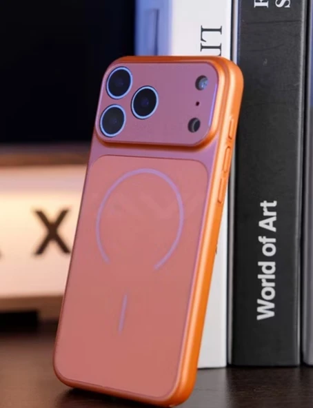 İPHONE 17 PRO UYUMLU KAMERA KORUMA MERCEKLİ TURUNCU LÜKS KILIF ürün görseli 1