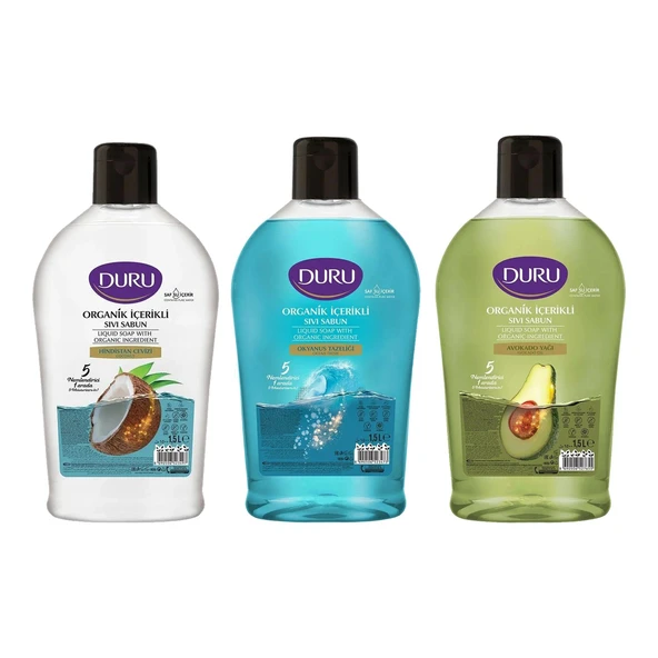 Duru Sıvı Sabun 1500 ml x 3 lü Karma Paket (Hind.Cevizi-Okyanus-Avokado) ürün görseli 1