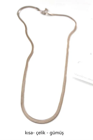 Kısa İtalyan Çelik Kolye-45 CM - Gümüş ürün görseli 1