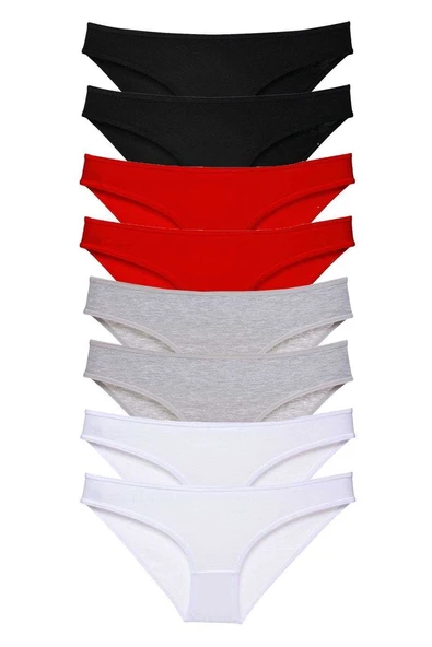 8 adet Süper Eko Set Likralı Kadın Slip Külot Siyah Kırmızı Gri Beyaz ürün görseli 1