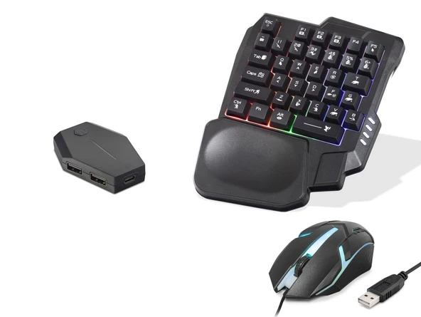 Mobil Oyun Klavye Mouse Dönüştürücü Seti Rgb Siyah ND762 ürün görseli 1