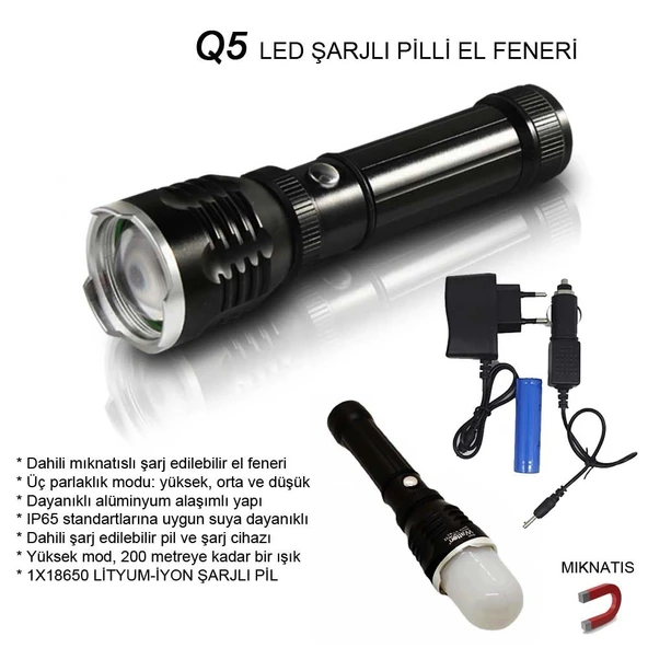Flaşörlü Uzun Mesafeli Şarjlı Pilli Mıknatıslı El Feneri  Wt-282 ürün görseli 1