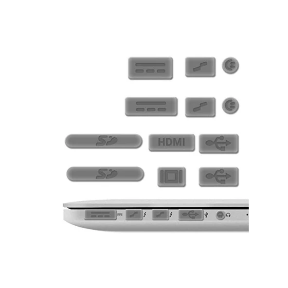 MacBook Toz Koruyucu Silikon Port Tıpa Seti 12’si Bir Arada – USB-A MagSafe HDMI SD ürün görseli 1