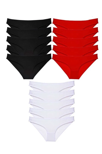 15 adet Süper Eko Set Likralı Kadın Slip Külot Siyah Kırmızı Beyaz ürün görseli 1