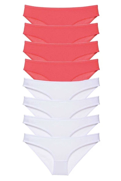 8 adet Eko Set Likralı Kadın Slip Külot Fuşya Beyaz ürün görseli 1
