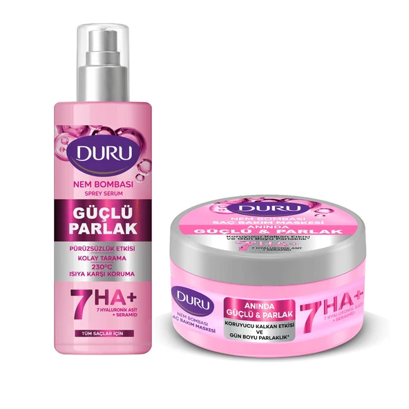 Duru Nem Bombası Saç Bakım Maskesi ve Sprey Serum 200 ml Güçlü Parlak 2 li Set ürün görseli 1