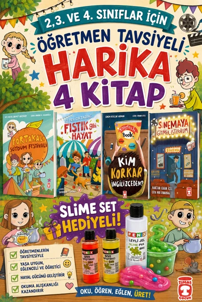 TİMAŞ 2,3. VE 4.SINIFLAR İÇİN ÖĞRETMEN TAVSİYELİ HARİKA 4 KİTAP -5 (SLİME SET HEDİYELİ) ürün görseli 1
