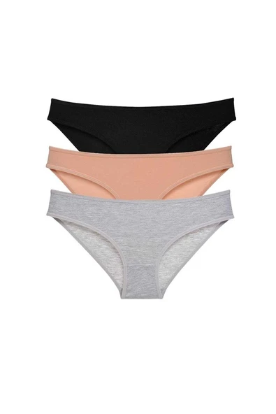 3 adet Süper Eko Set Likralı Kadın Slip Külot Siyah Ten Gri ürün görseli 1