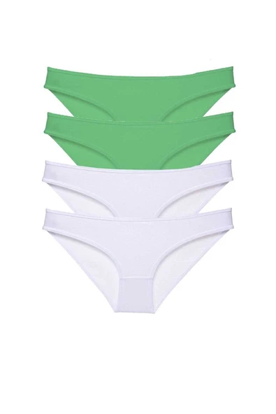 4 adet Eko Set Likralı Kadın Slip Külot Yeşil Beyaz ürün görseli 1