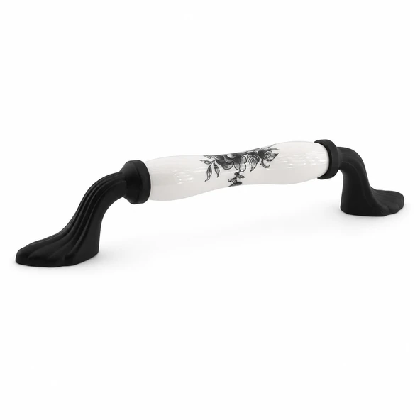 Ahenk Beyaz Porselen Siyah Kulp 128 mm 12.8 cm Mobilya Çekmece Dolabı Dolap Kapak Kulb Kulpu ürün görseli 1