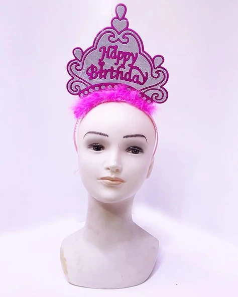 Happy Birthday Neon Pembe Renk Doğum Günü Tacı 24x15 Cm ürün görseli 1