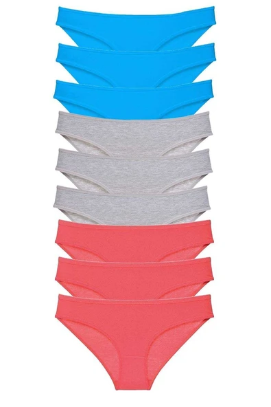 9 adet Süper Eko Set Likralı Kadın Slip Külot Fuşya Gri Mavi ürün görseli 1